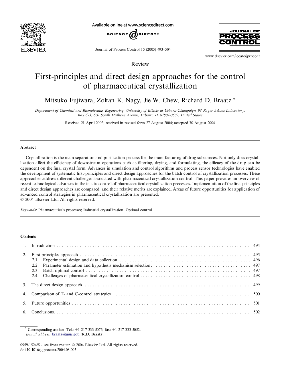 First-principles and direct design approaches for the control of pharmaceutical crystallization