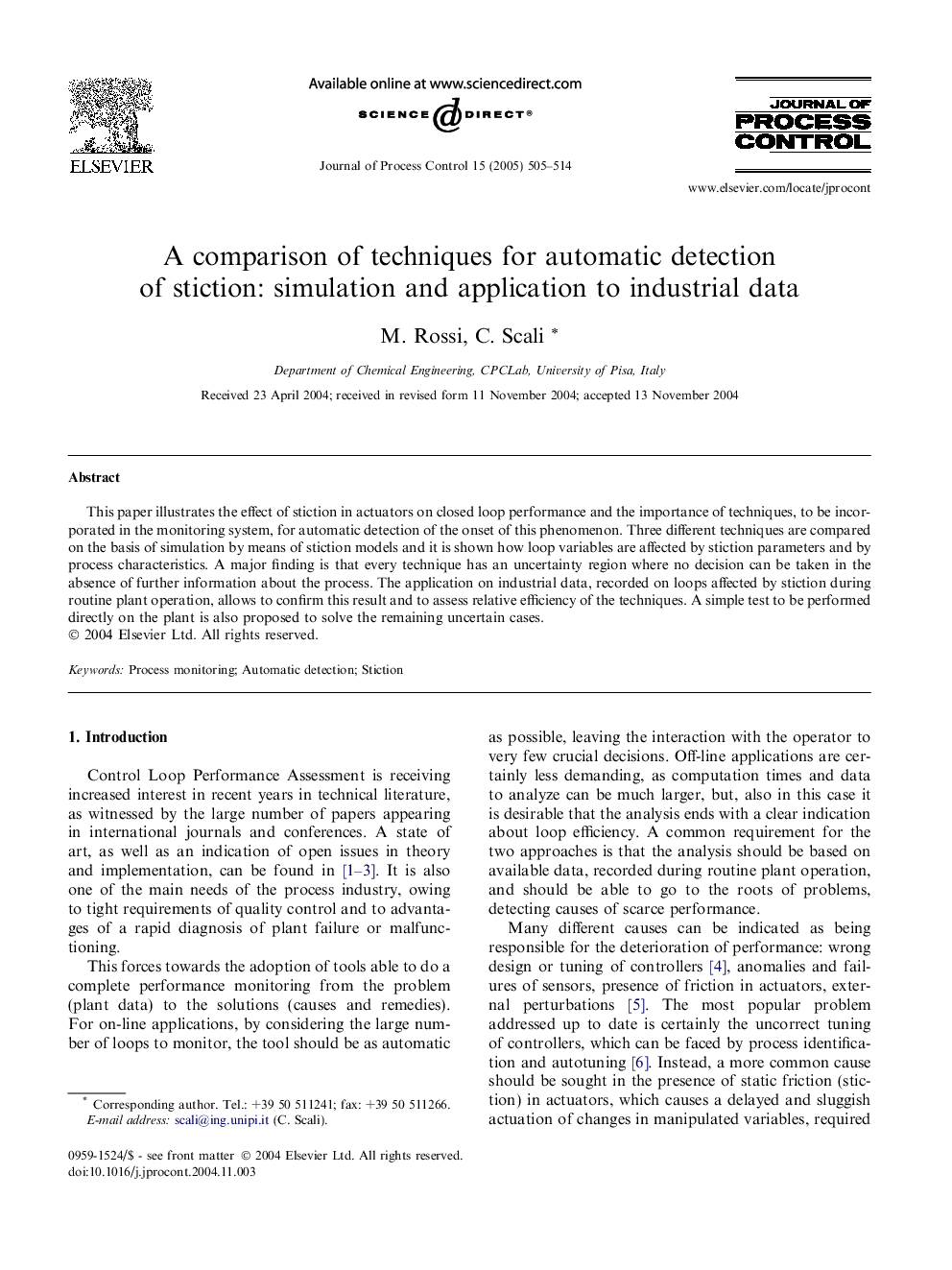 A comparison of techniques for automatic detection of stiction: simulation and application to industrial data