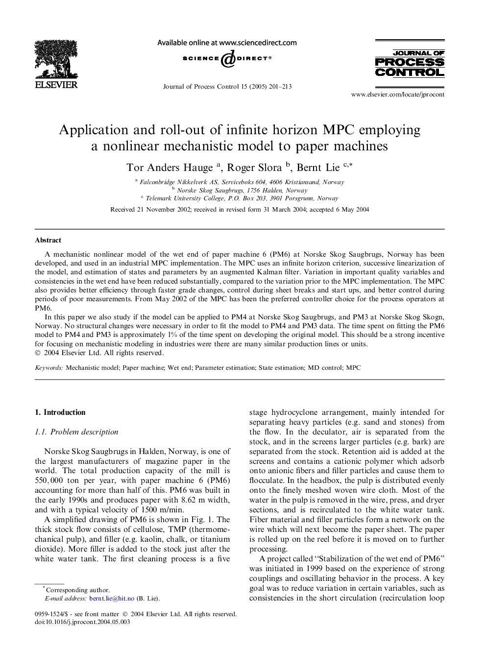 Application and roll-out of infinite horizon MPC employing a nonlinear mechanistic model to paper machines