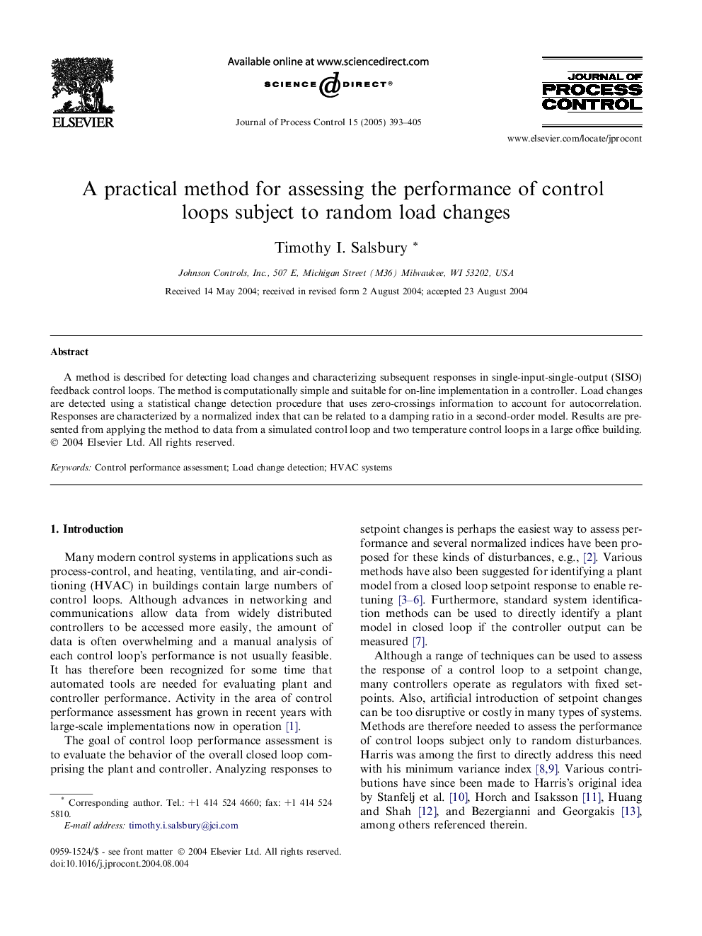 A practical method for assessing the performance of control loops subject to random load changes