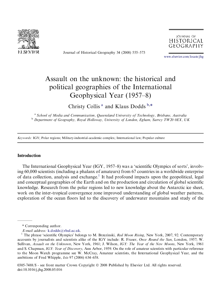 Assault on the unknown: the historical and political geographies of the International Geophysical Year (1957-8)