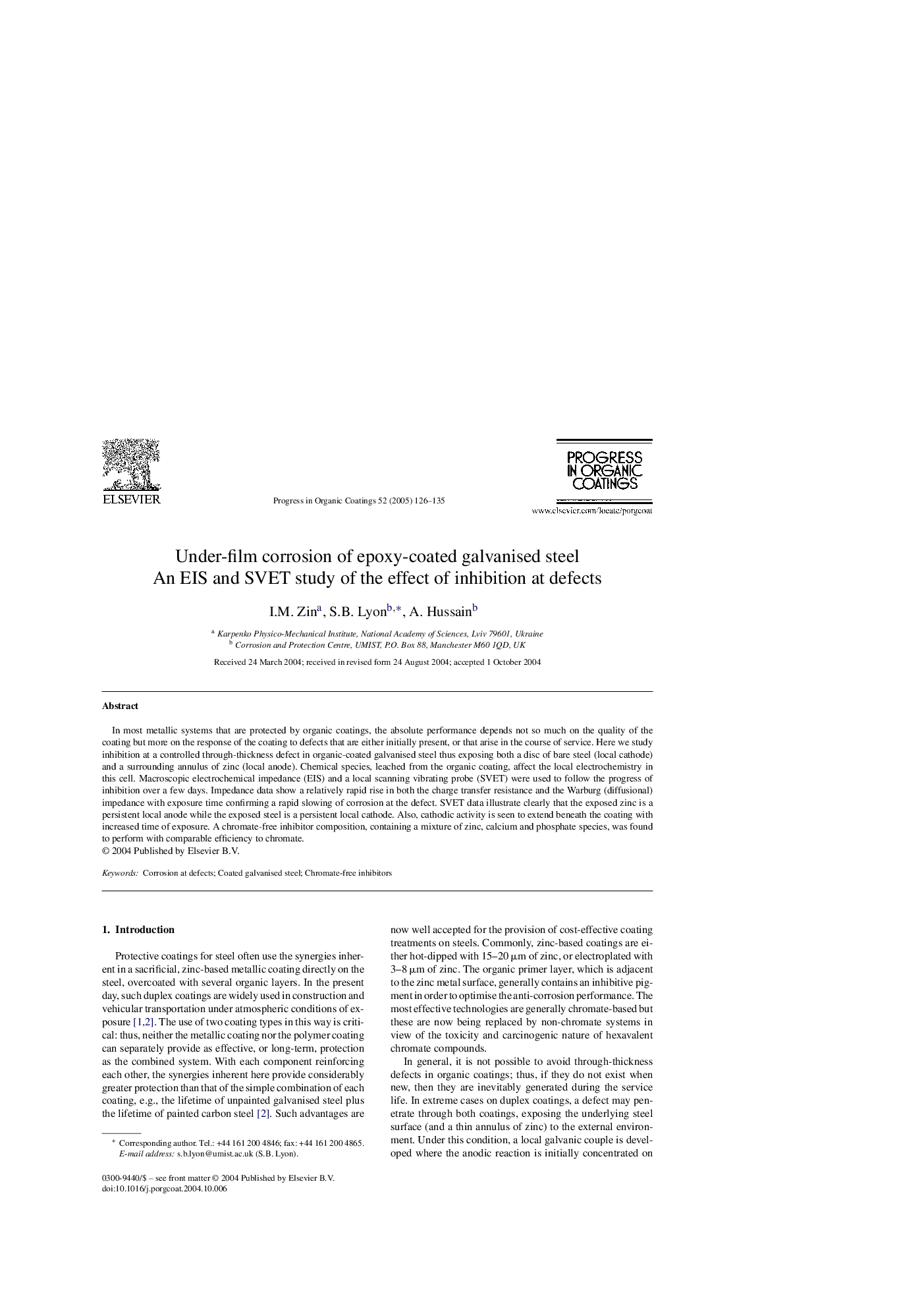 Under-film corrosion of epoxy-coated galvanised steel