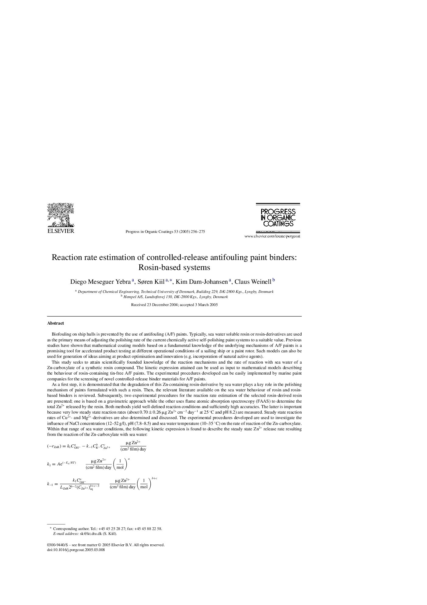 Reaction rate estimation of controlled-release antifouling paint binders: Rosin-based systems