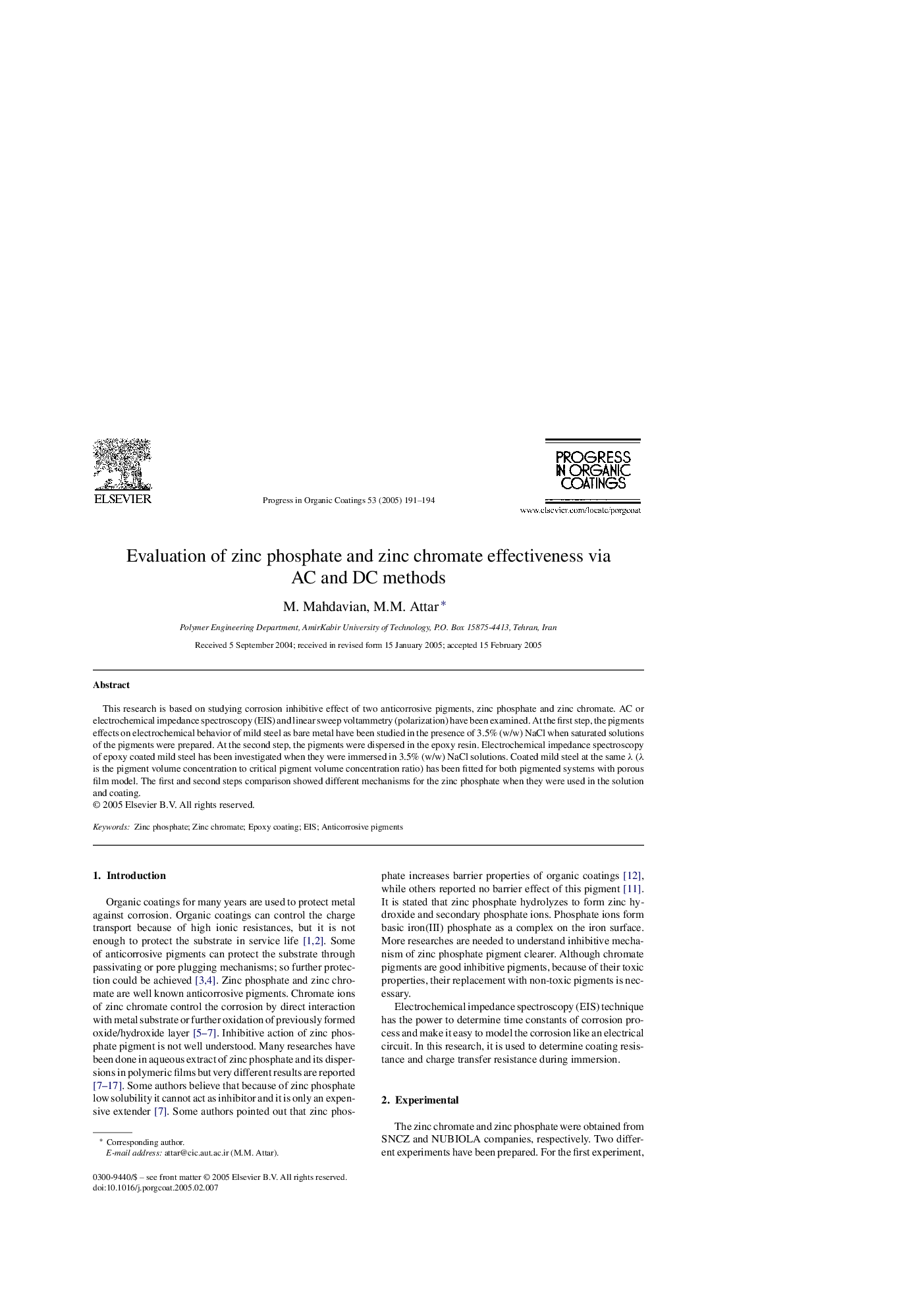 Evaluation of zinc phosphate and zinc chromate effectiveness via AC and DC methods