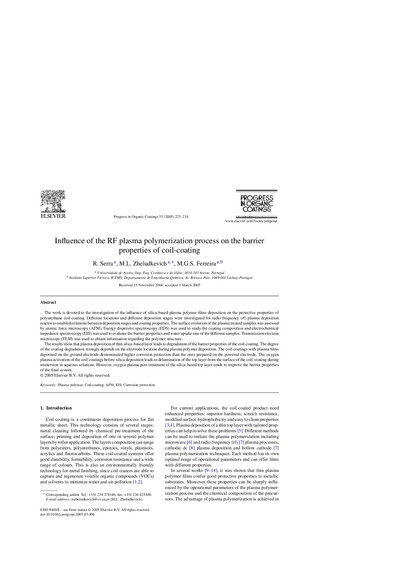 Influence of the RF plasma polymerization process on the barrier properties of coil-coating