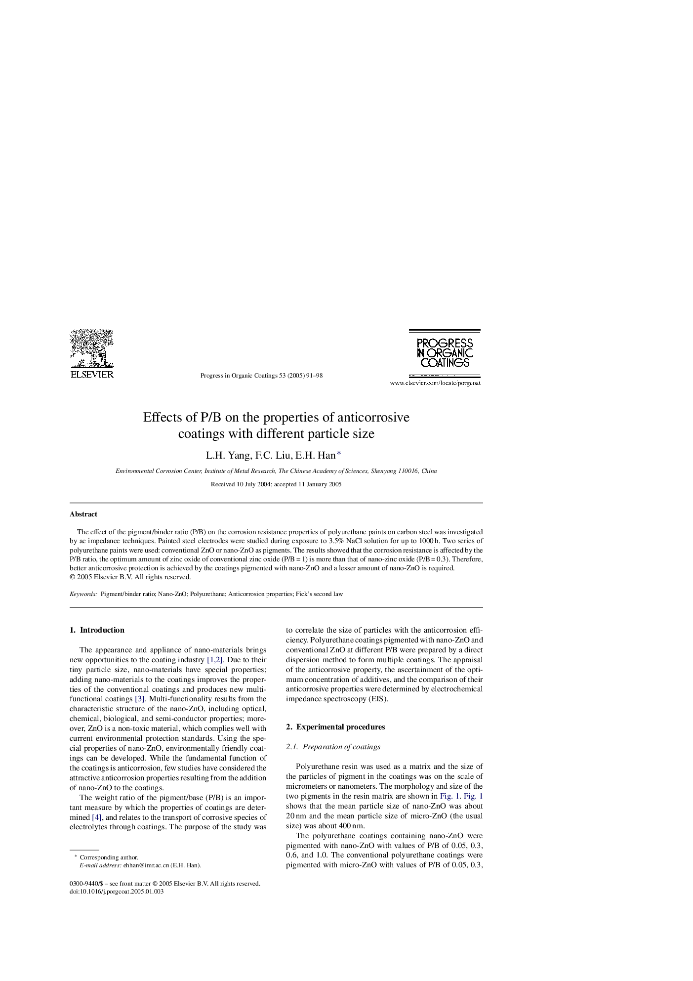 Effects of P/B on the properties of anticorrosive coatings with different particle size