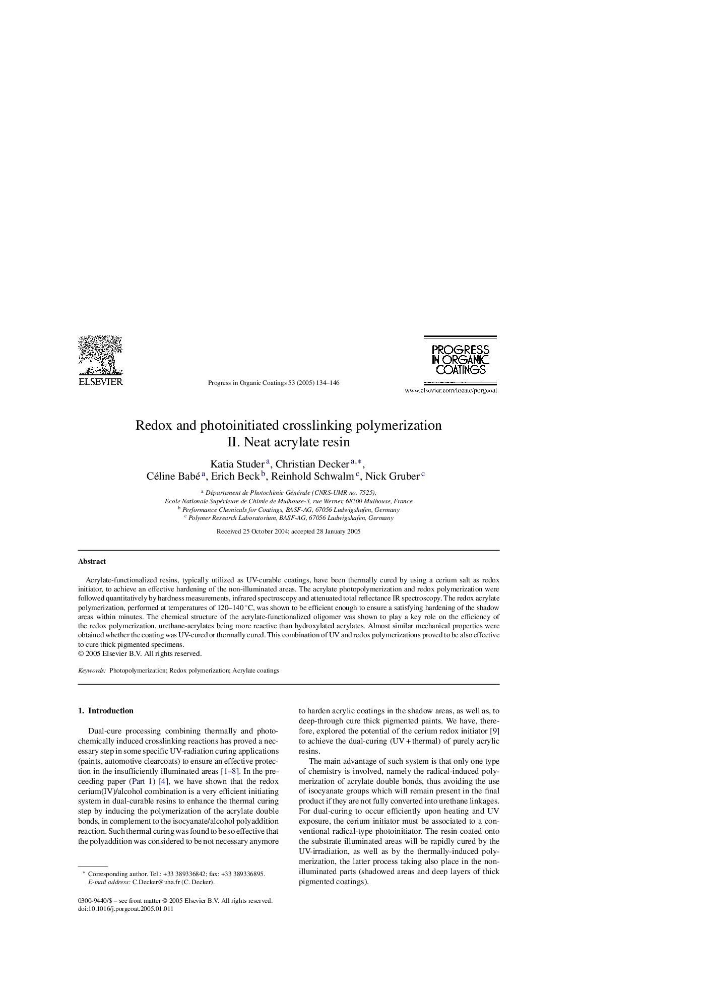 Redox and photoinitiated crosslinking polymerization