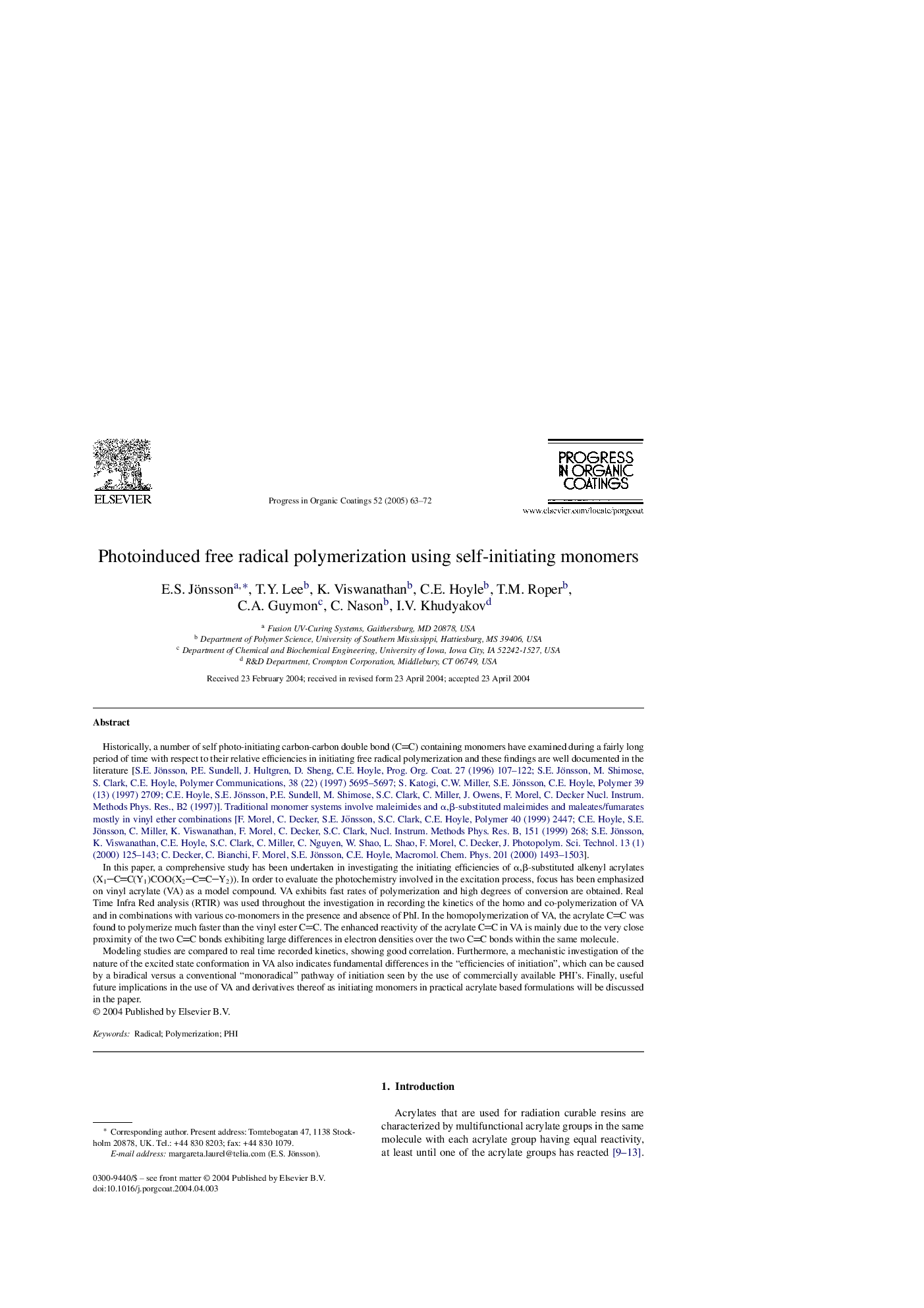 Photoinduced free radical polymerization using self-initiating monomers