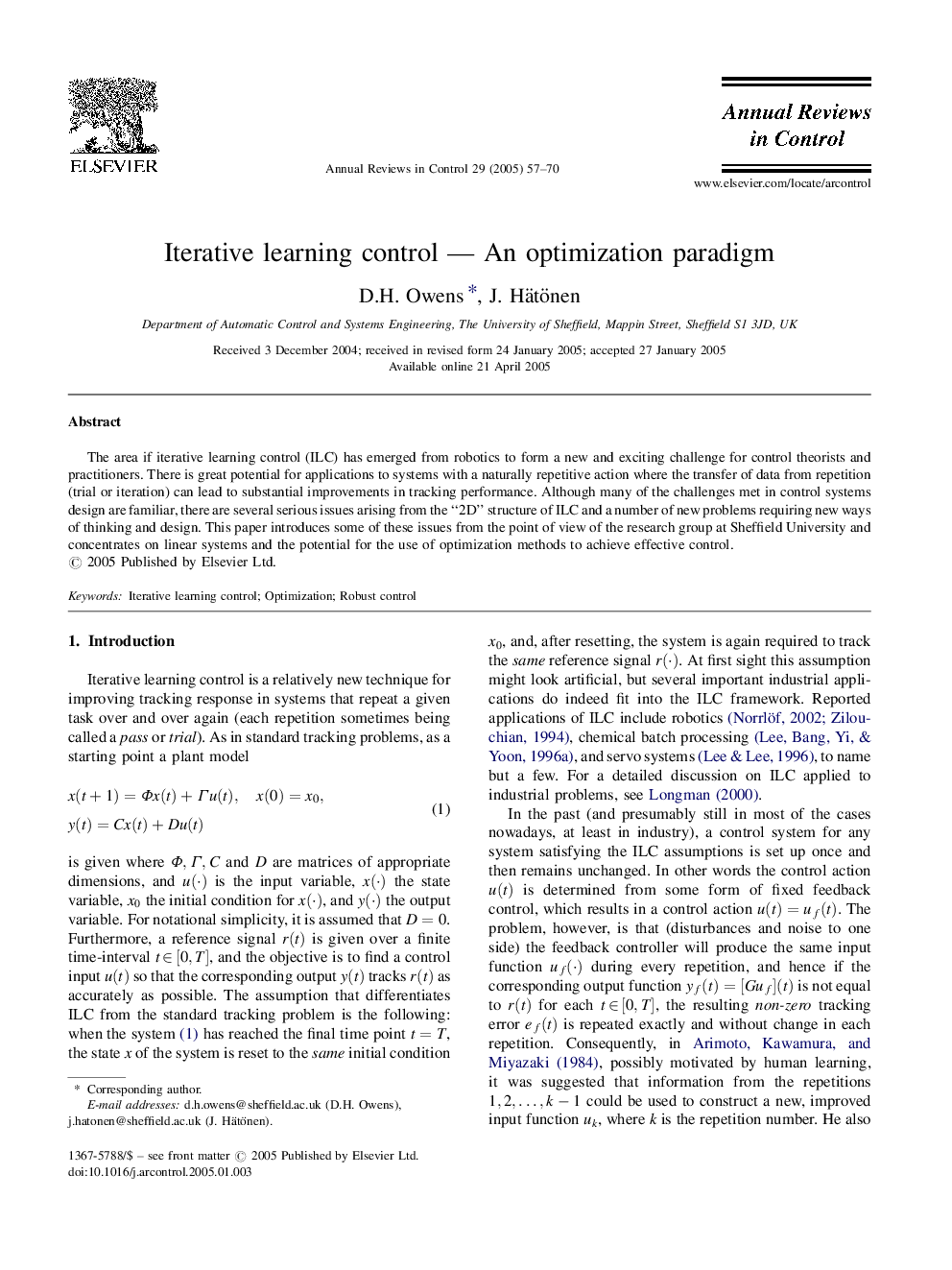 Iterative learning control - An optimization paradigm