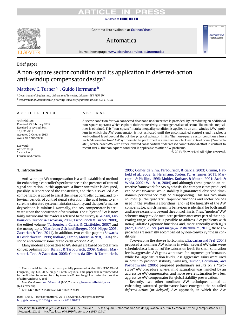 A non-square sector condition and its application in deferred-action anti-windup compensator design