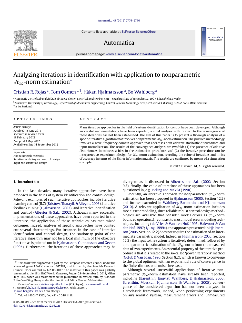 Analyzing iterations in identification with application to nonparametric Hâ-norm estimation