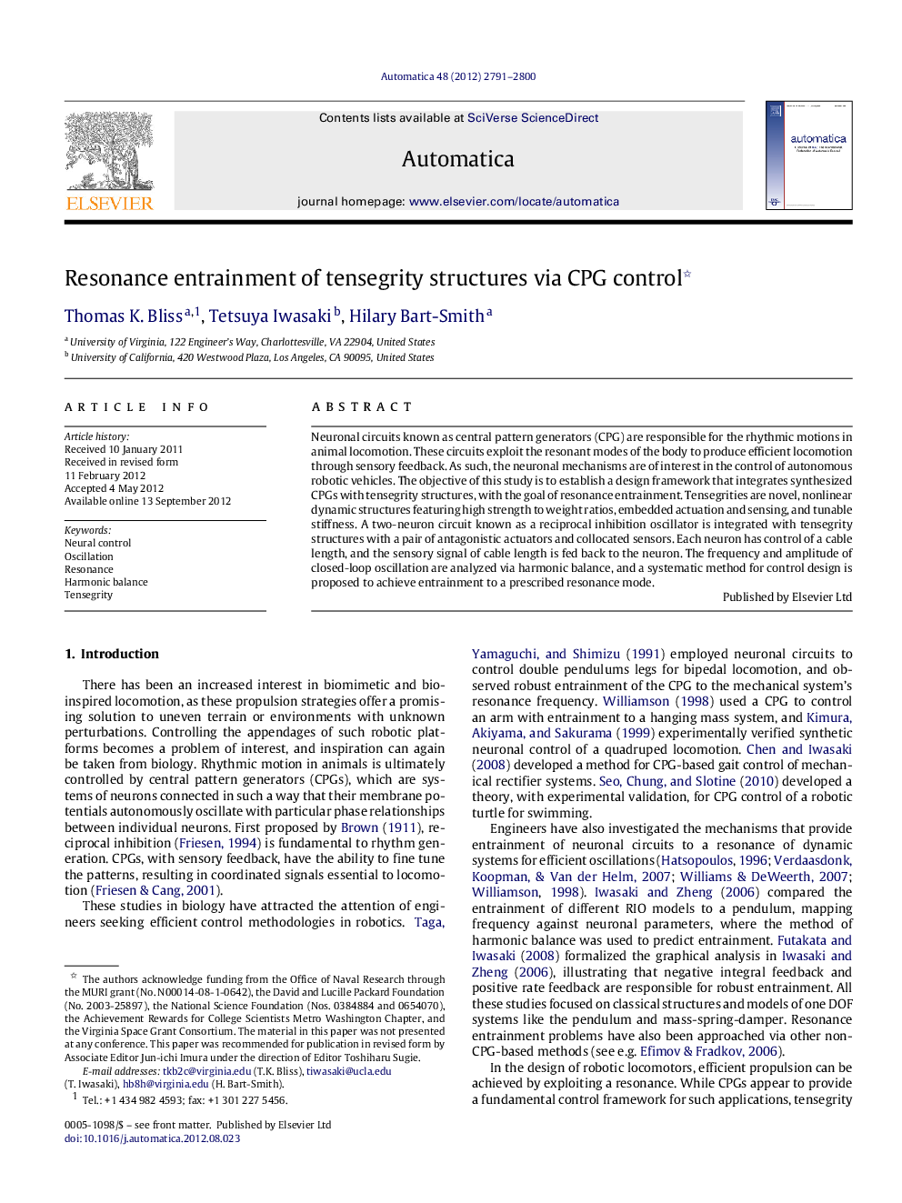 Resonance entrainment of tensegrity structures via CPG control