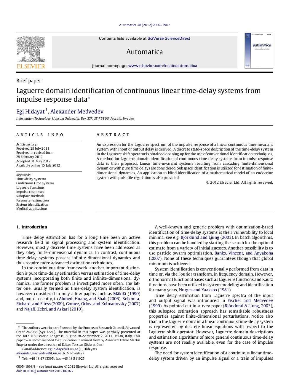 Laguerre domain identification of continuous linear time-delay systems from impulse response data