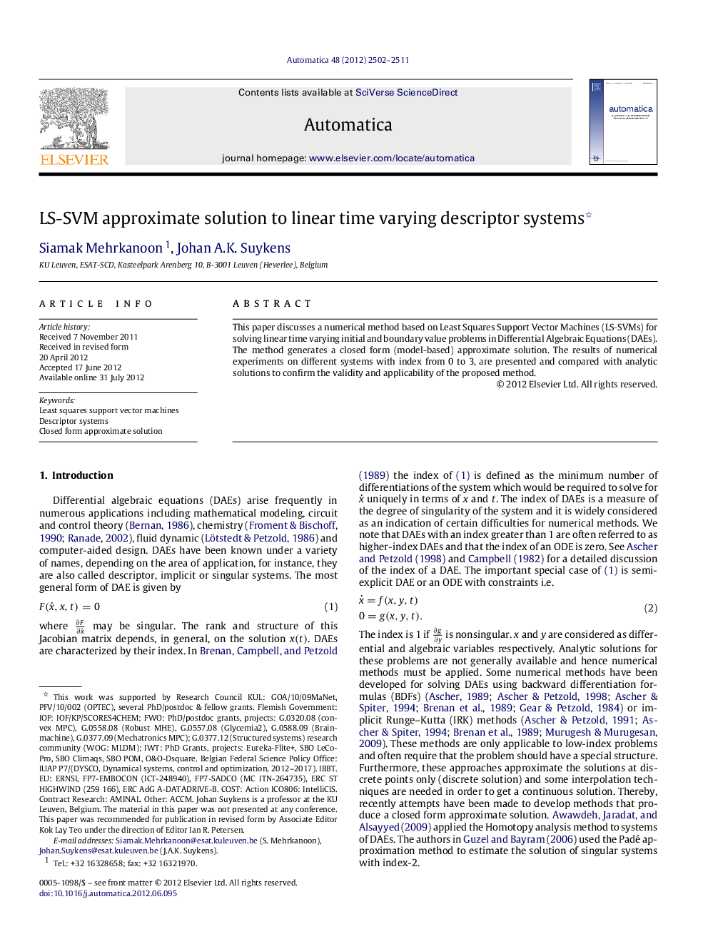 LS-SVM approximate solution to linear time varying descriptor systems