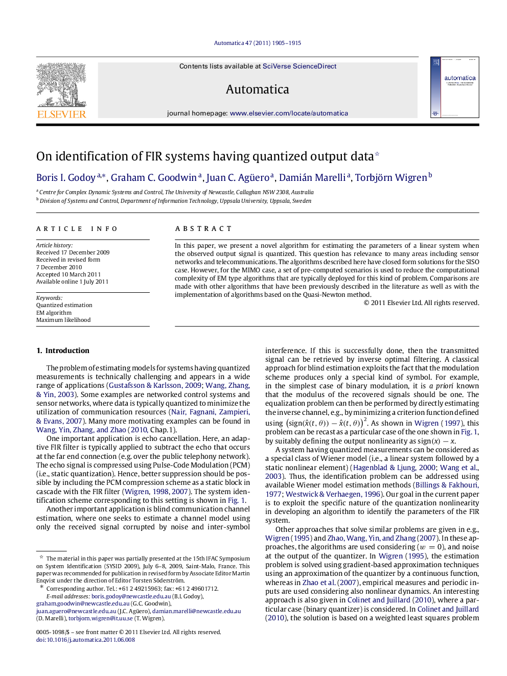 On identification of FIR systems having quantized output data