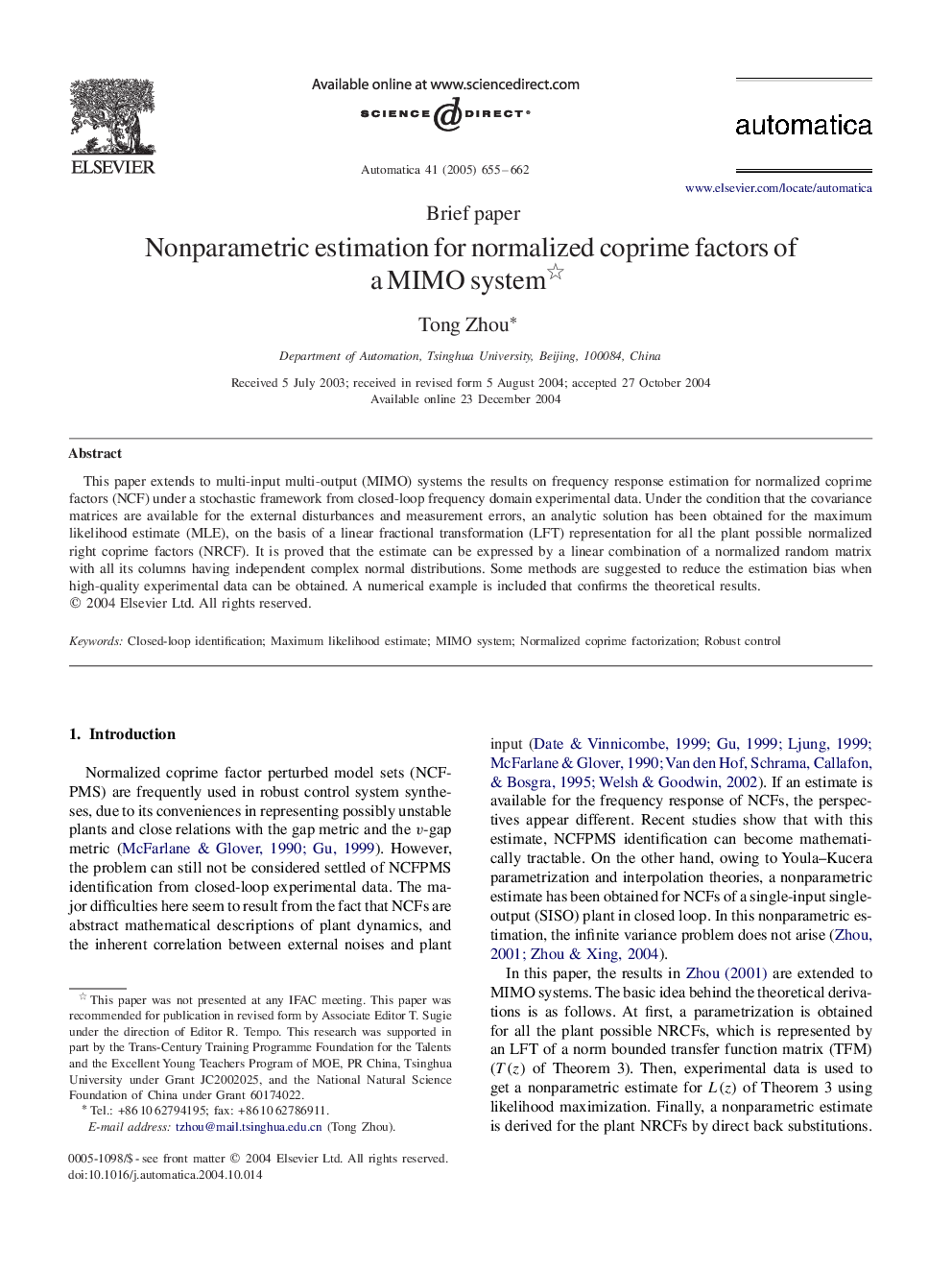 Nonparametric estimation for normalized coprime factors of a MIMO system