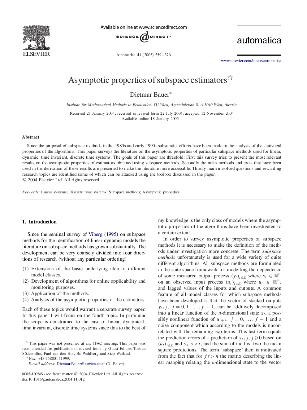 Asymptotic properties of subspace estimators