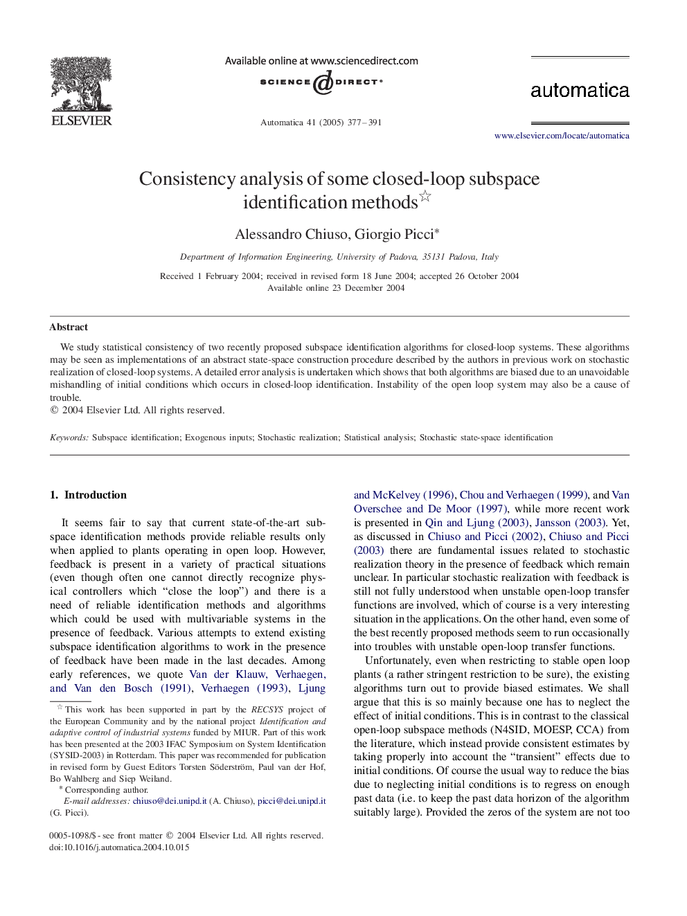 Consistency analysis of some closed-loop subspace identification methods