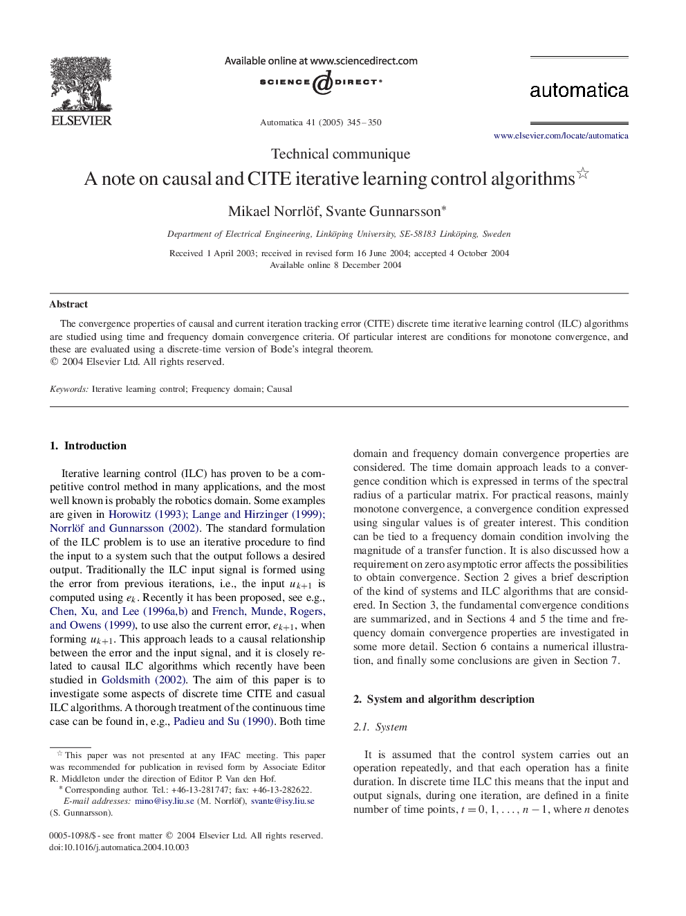 A note on causal and CITE iterative learning control algorithms