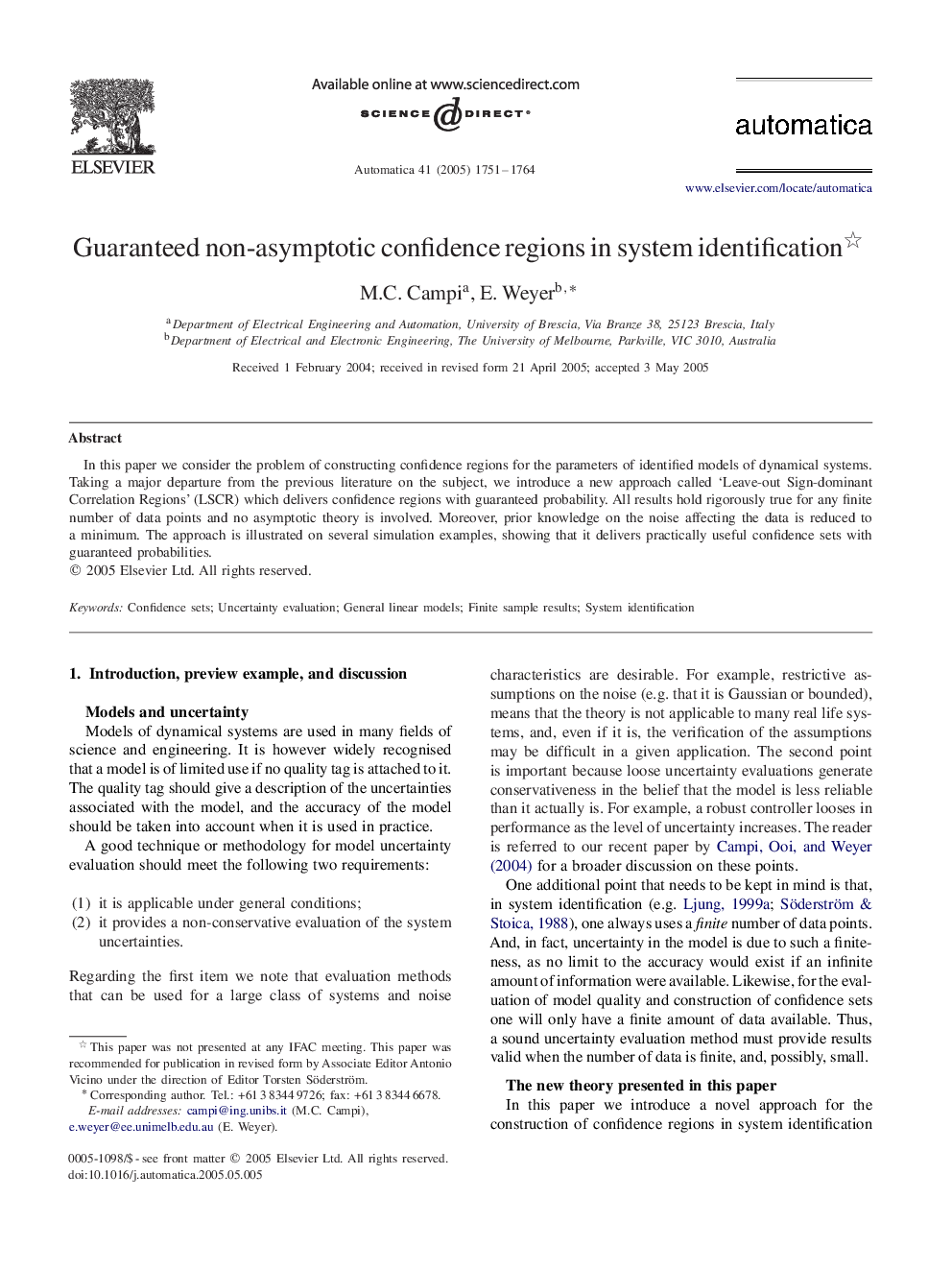 Guaranteed non-asymptotic confidence regions in system identification