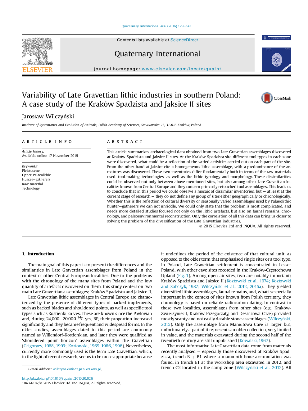 Variability of Late Gravettian lithic industries in southern Poland: A case study of the Kraków Spadzista and Jaksice II sites