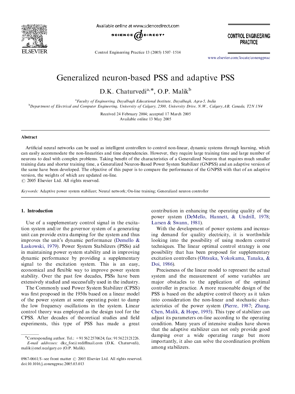 Generalized neuron-based PSS and adaptive PSS