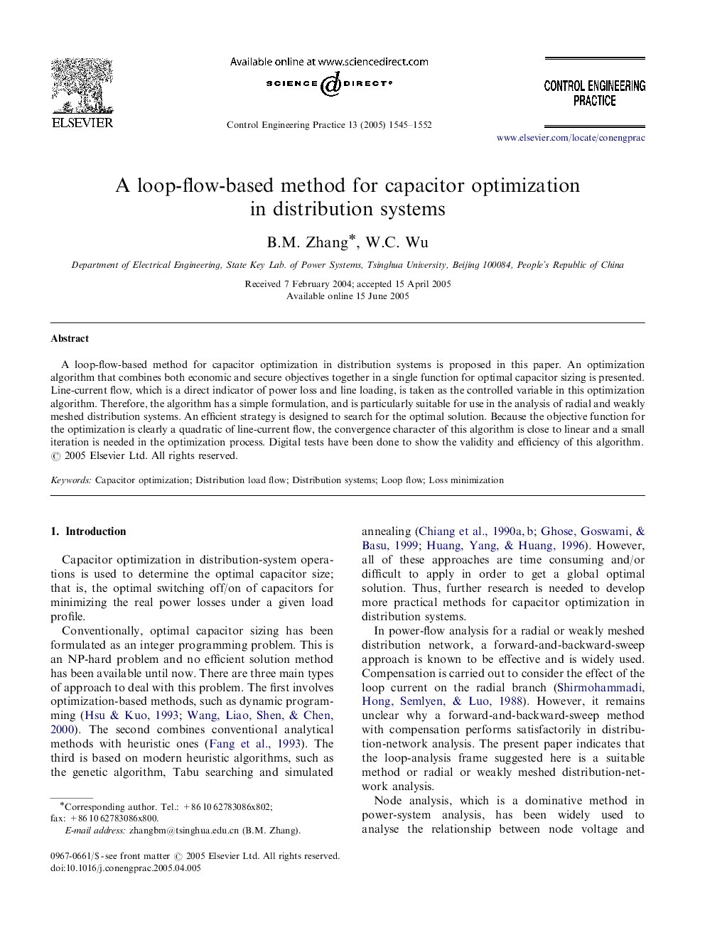 A loop-flow-based method for capacitor optimization in distribution systems