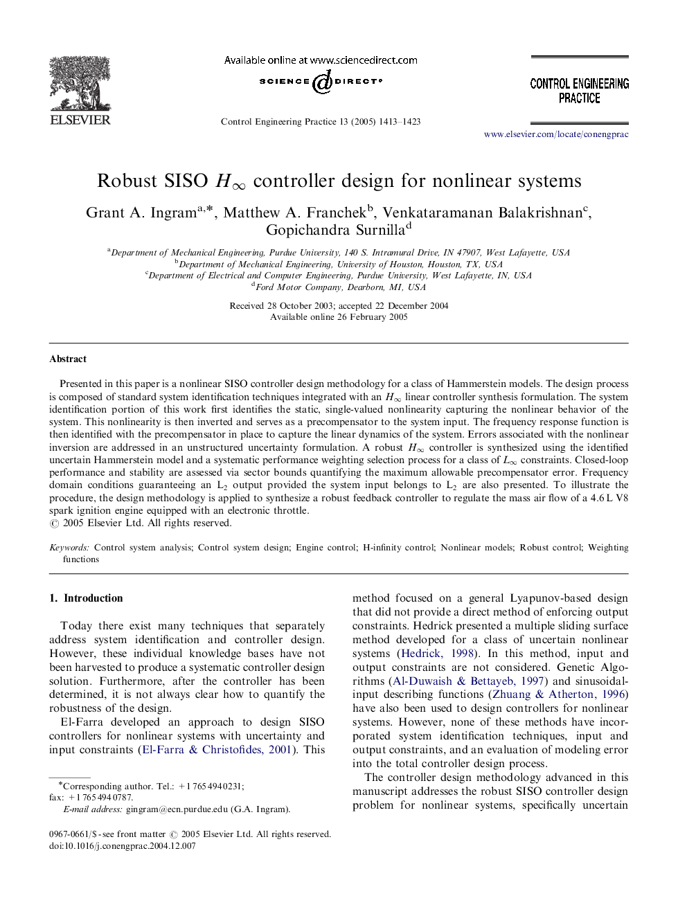 Robust SISO Hâ controller design for nonlinear systems