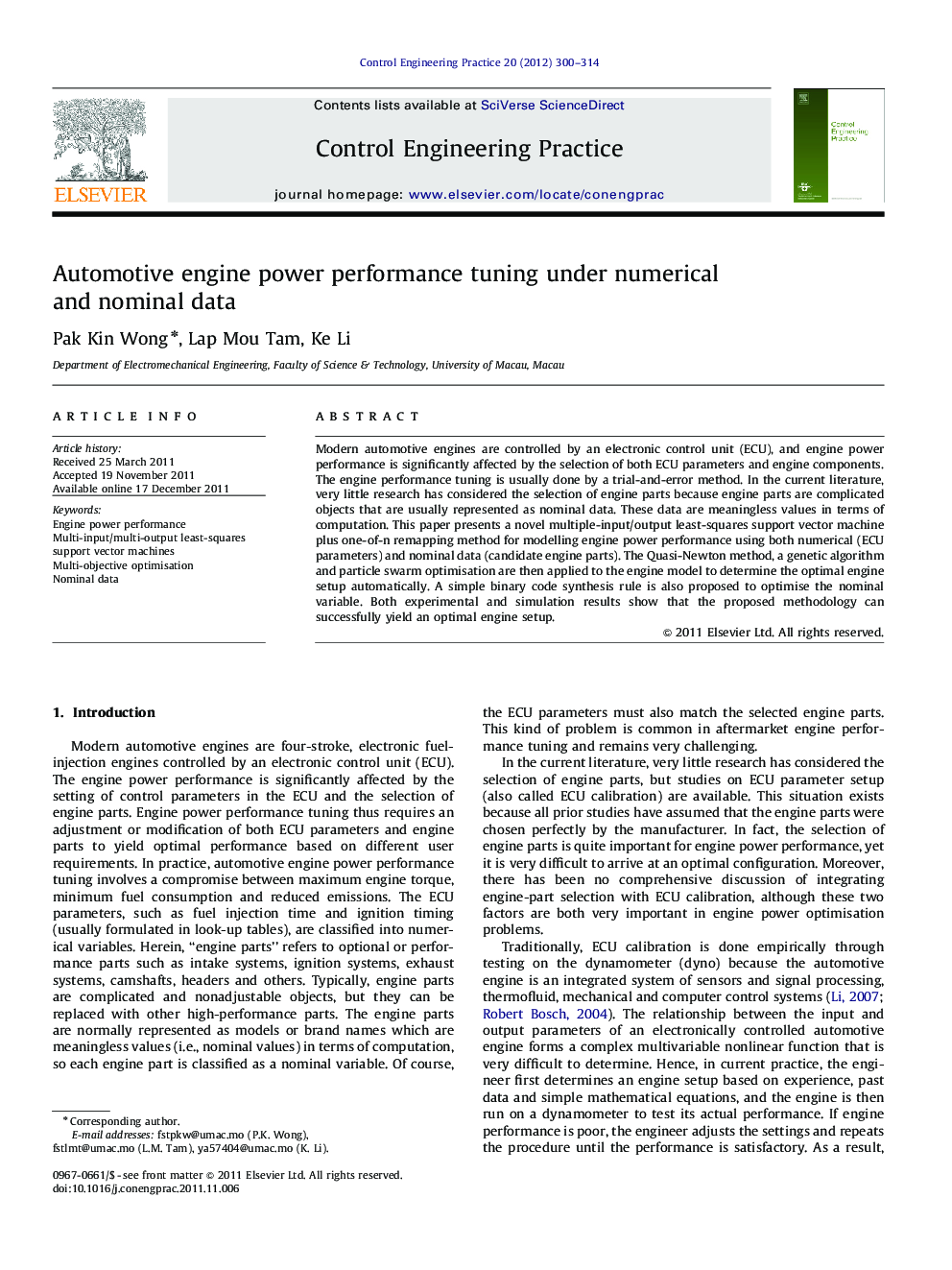 Automotive engine power performance tuning under numerical and nominal data