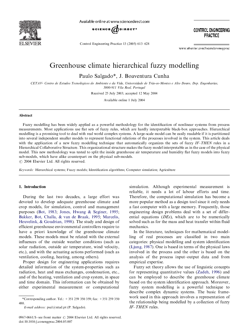 Greenhouse climate hierarchical fuzzy modelling