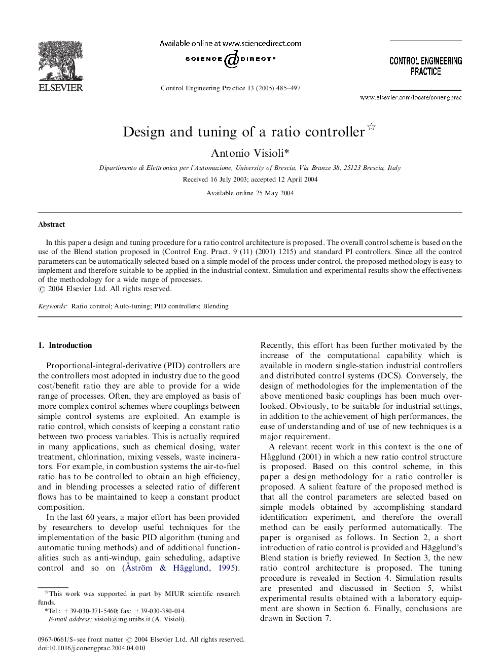 Design and tuning of a ratio controller