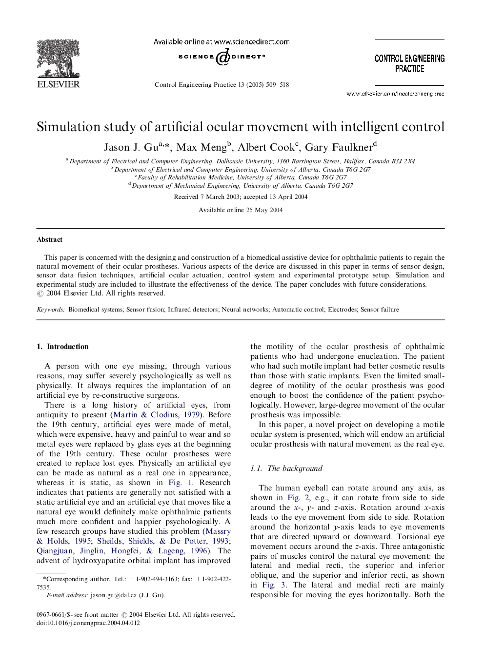 Simulation study of artificial ocular movement with intelligent control