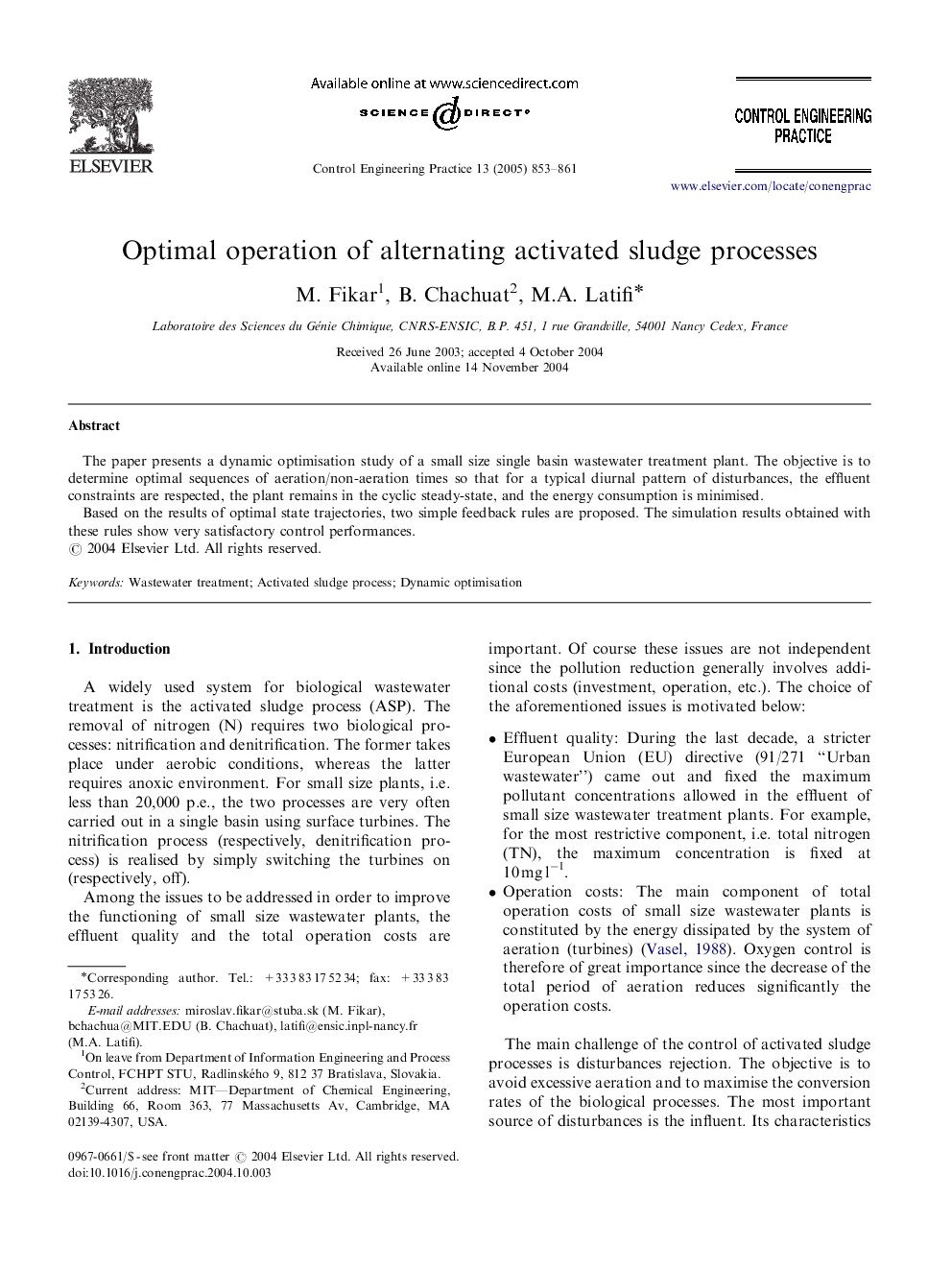 Optimal operation of alternating activated sludge processes