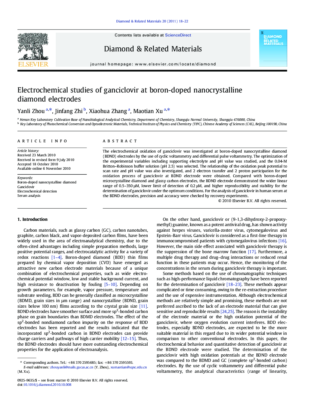 Electrochemical studies of ganciclovir at boron-doped nanocrystalline diamond electrodes