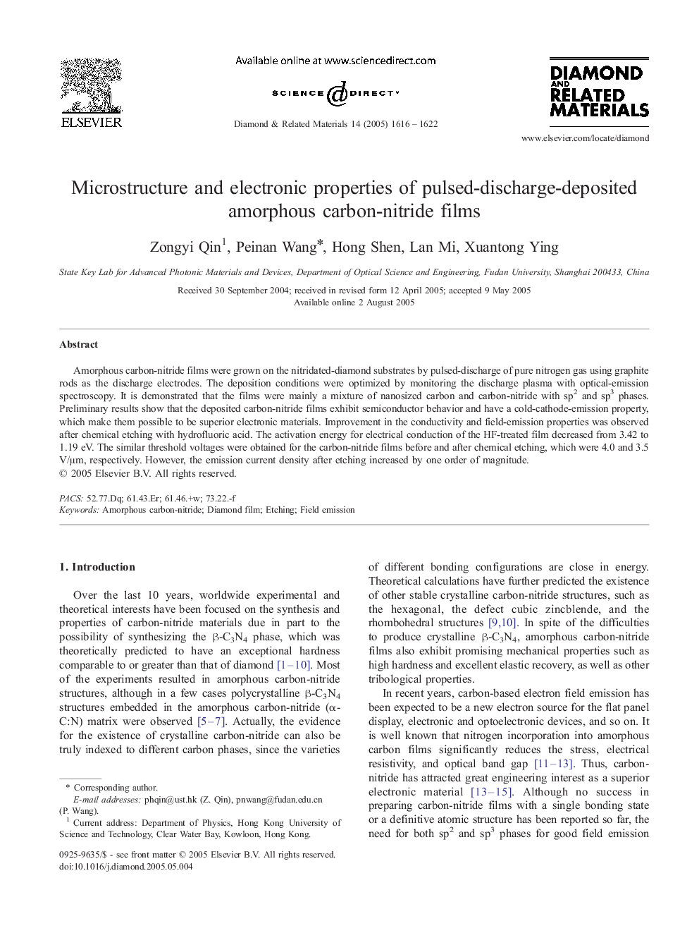 Microstructure and electronic properties of pulsed-discharge-deposited amorphous carbon-nitride films