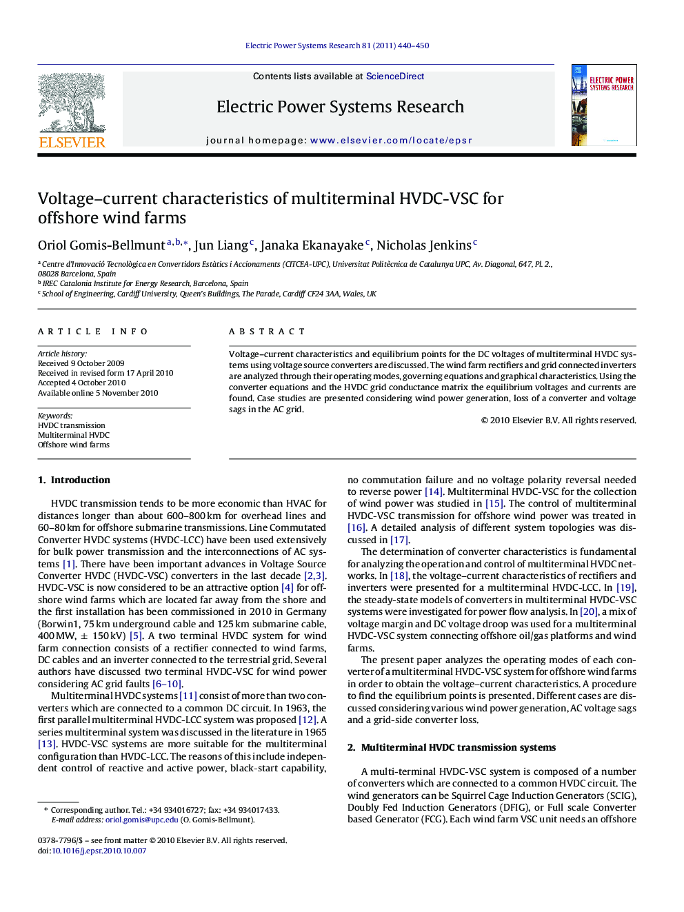 Voltage-current characteristics of multiterminal HVDC-VSC for offshore wind farms