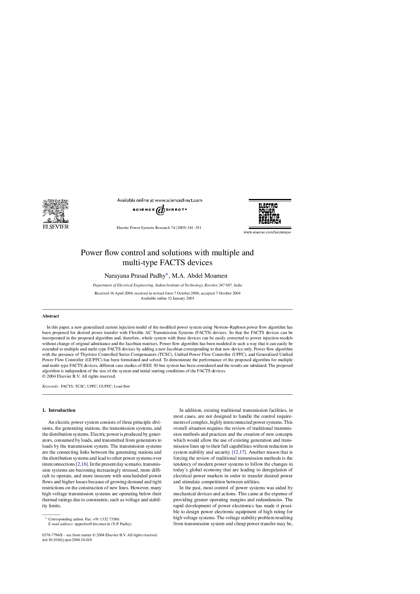 Power flow control and solutions with multiple and multi-type FACTS devices