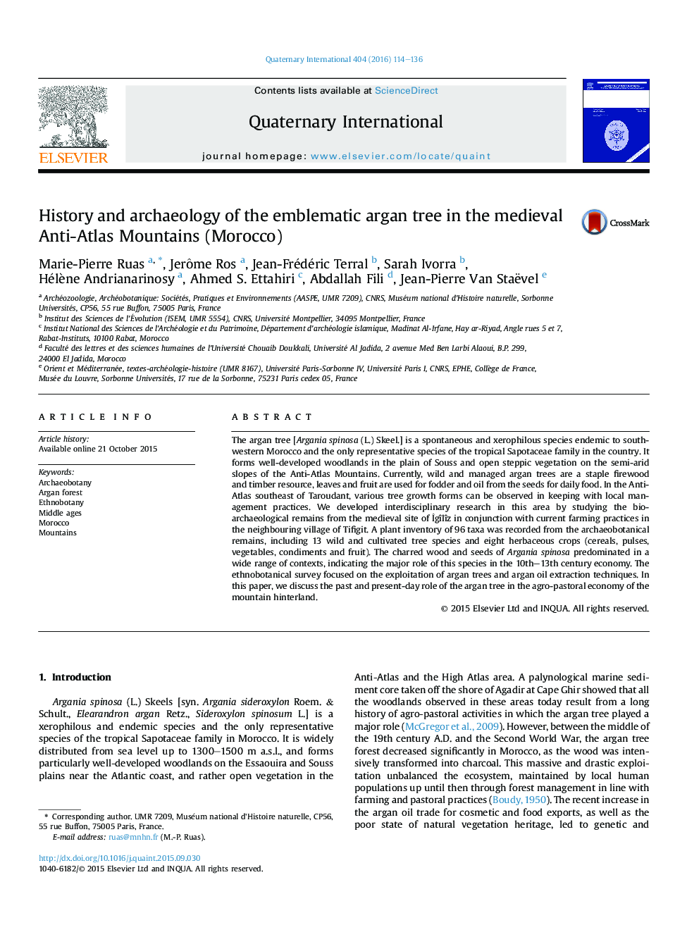 History and archaeology of the emblematic argan tree in the medieval Anti-Atlas Mountains (Morocco)