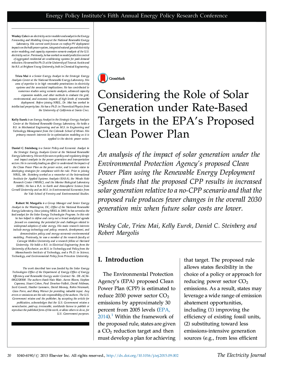 Considering the Role of Solar Generation under Rate-Based Targets in the EPA's Proposed Clean Power Plan