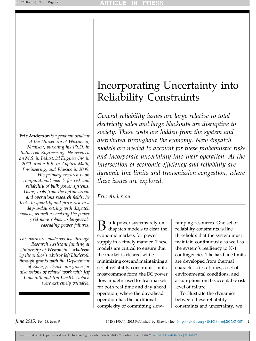 Incorporating Uncertainty into Reliability Constraints