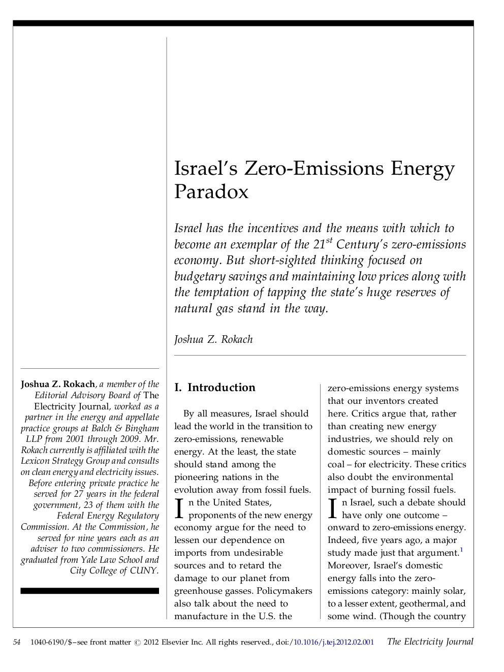 Israel's Zero-Emissions Energy Paradox