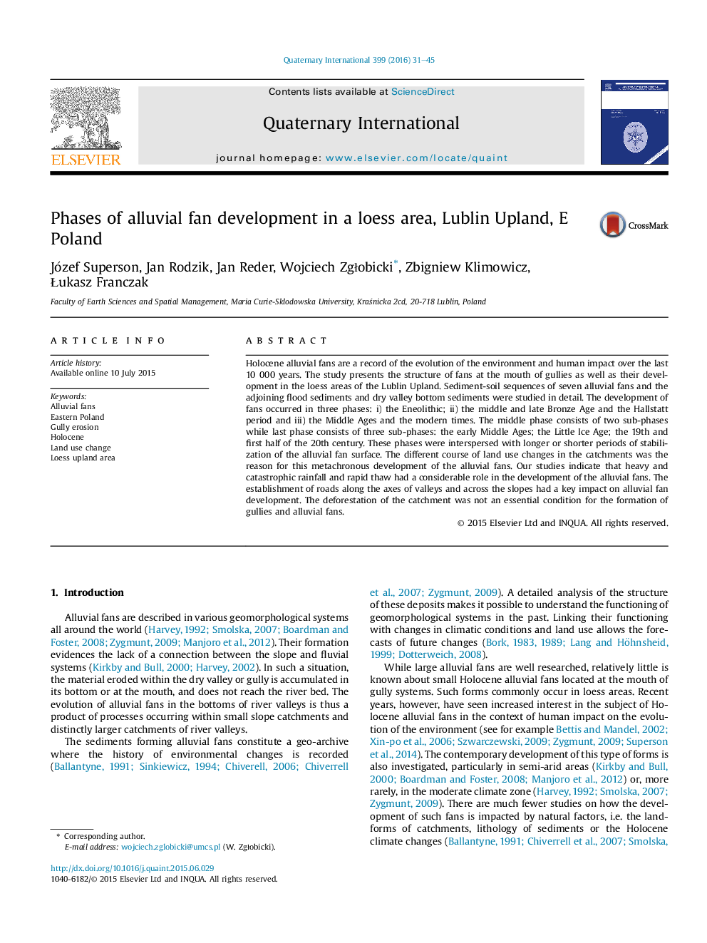 Phases of alluvial fan development in a loess area, Lublin Upland, E Poland