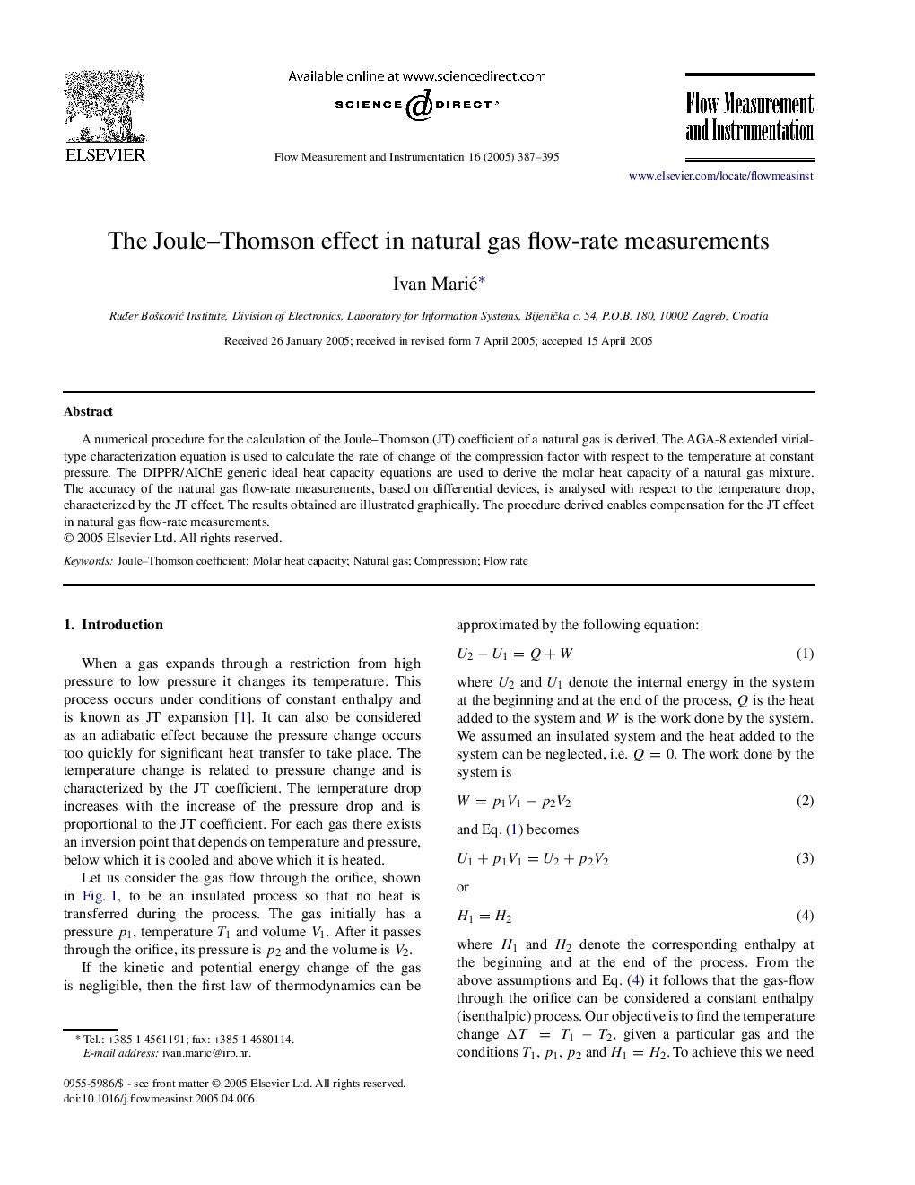 The Joule-Thomson effect in natural gas flow-rate measurements