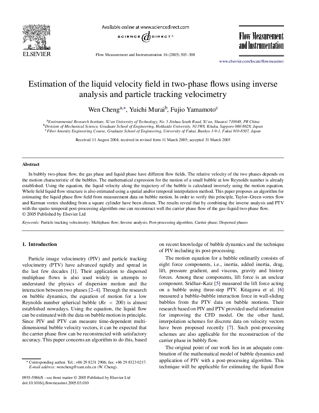 Estimation of the liquid velocity field in two-phase flows using inverse analysis and particle tracking velocimetry