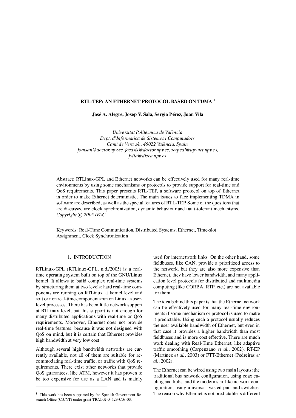 RTL-TEP: AN ETHERNET PROTOCOL BASED ON TDMA