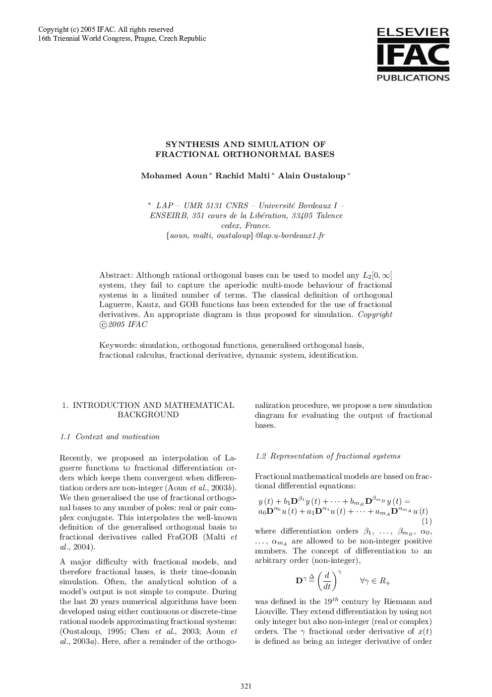 SYNTHESIS AND SIMULATION OF FRACTIONAL ORTHONORMAL BASES