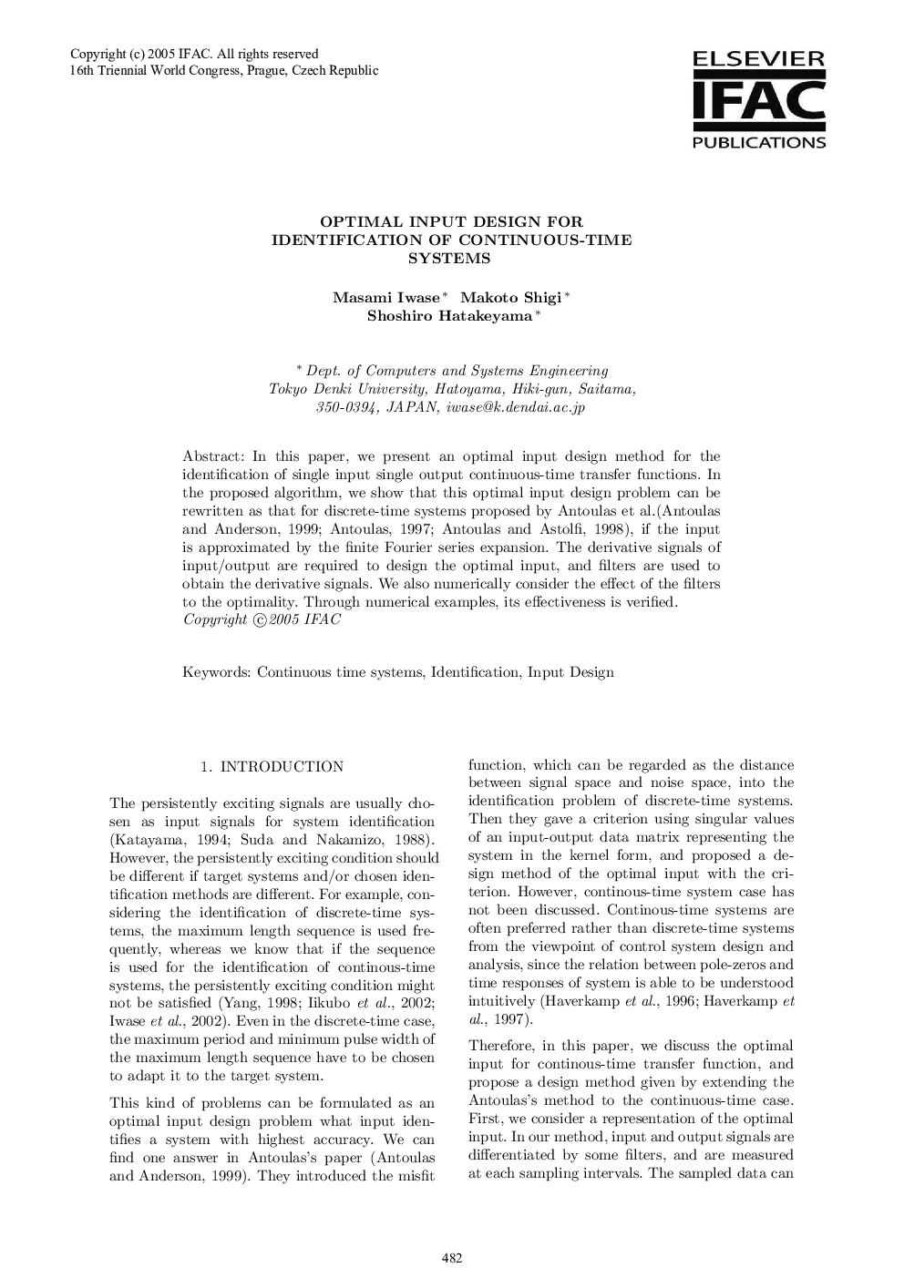 OPTIMAL INPUT DESIGN FOR IDENTIFICATION OF CONTINUOUS-TIME SYSTEMS