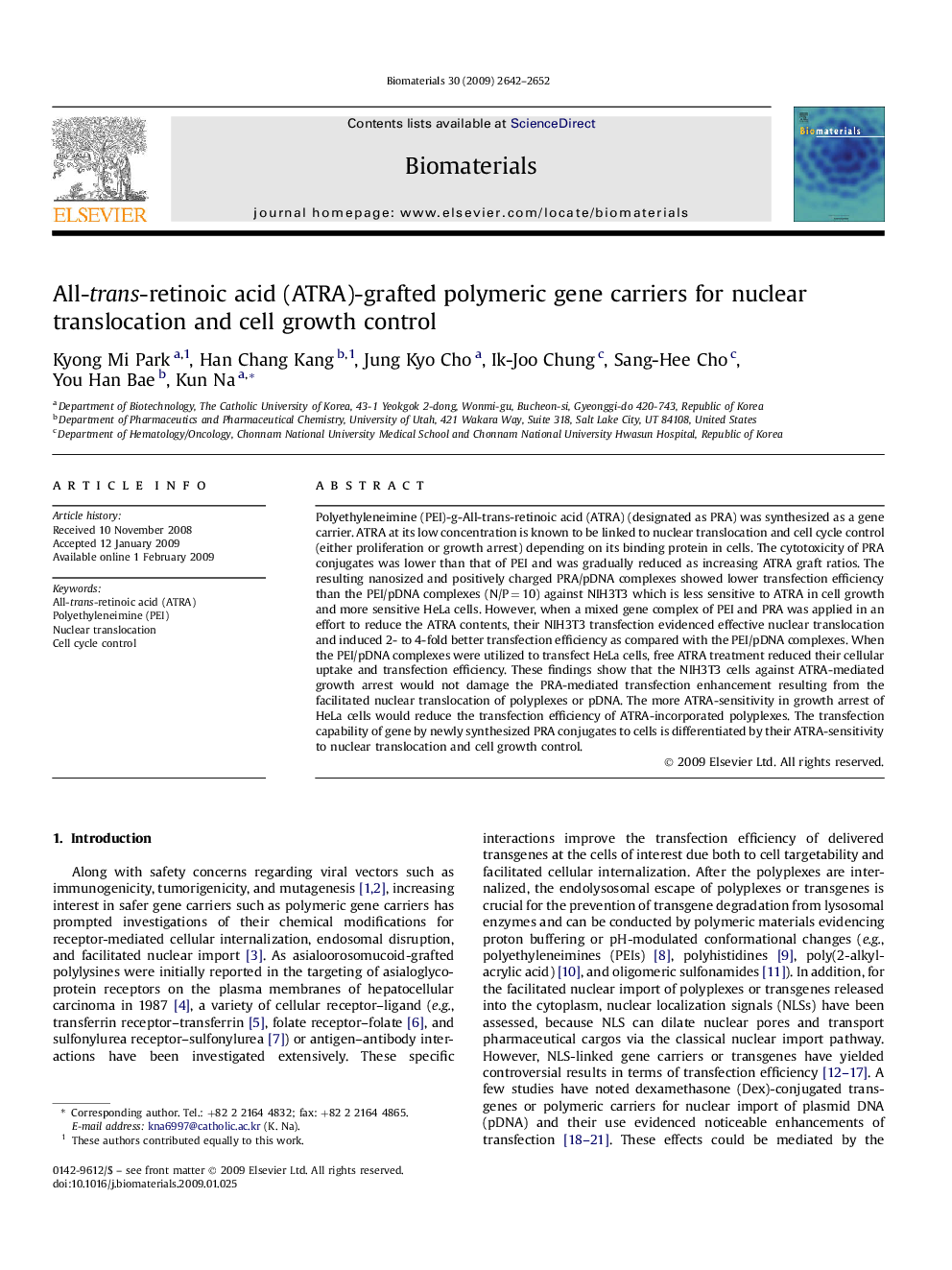 All-trans-retinoic acid (ATRA)-grafted polymeric gene carriers for nuclear translocation and cell growth control