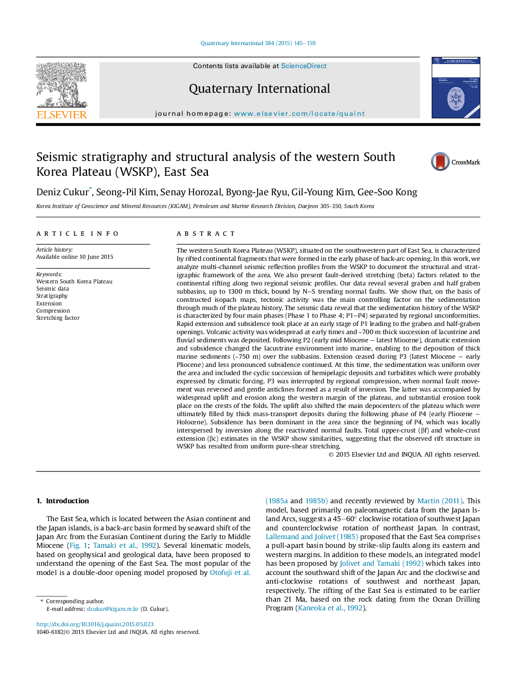 Seismic stratigraphy and structural analysis of the western South Korea Plateau (WSKP), East Sea