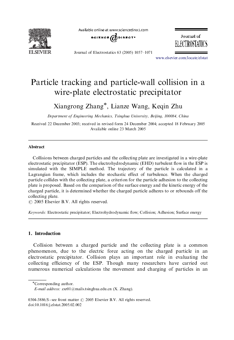 Particle tracking and particle-wall collision in a wire-plate electrostatic precipitator